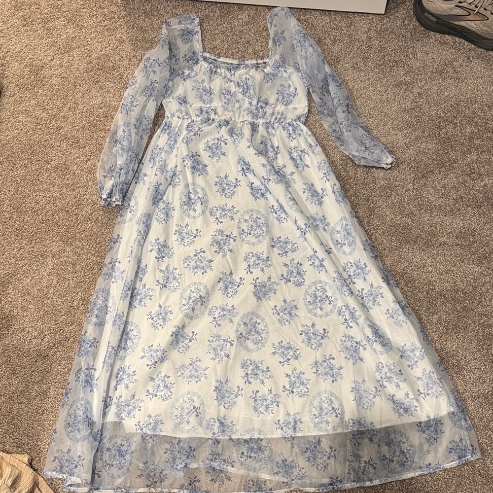 SHEIN Blue Floral Long Sleeve Dress maternity